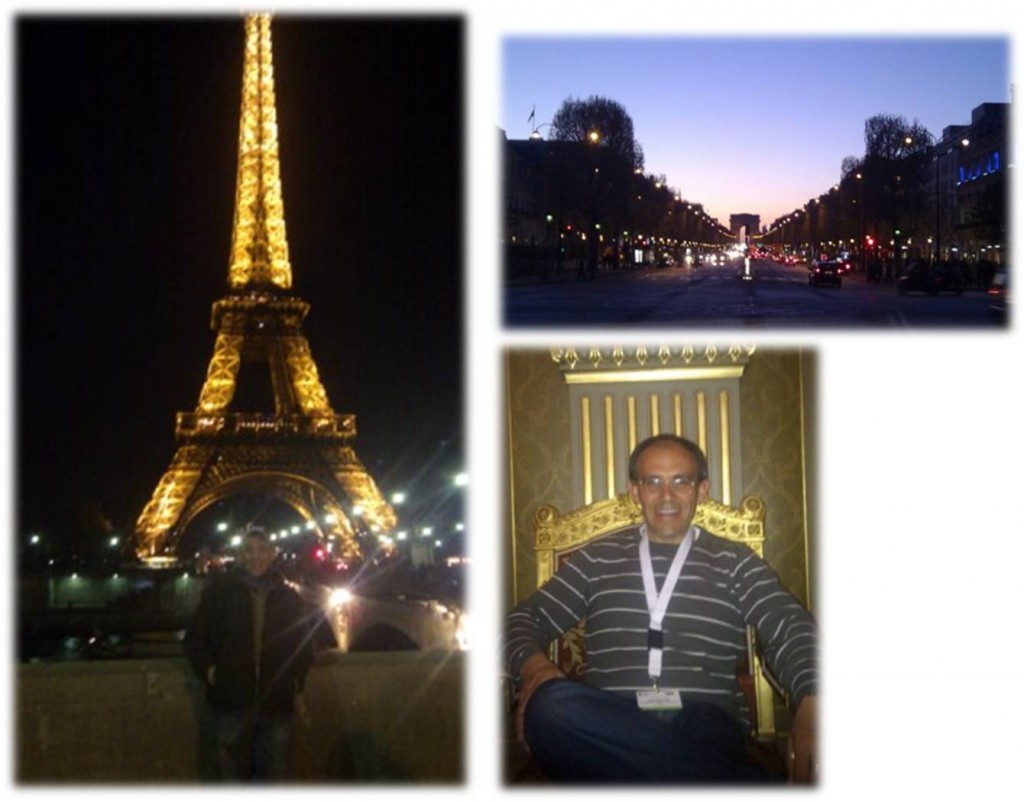 Visiting Paris. Champs Elysées Avenue, Eiffel Tower, and City Hall.