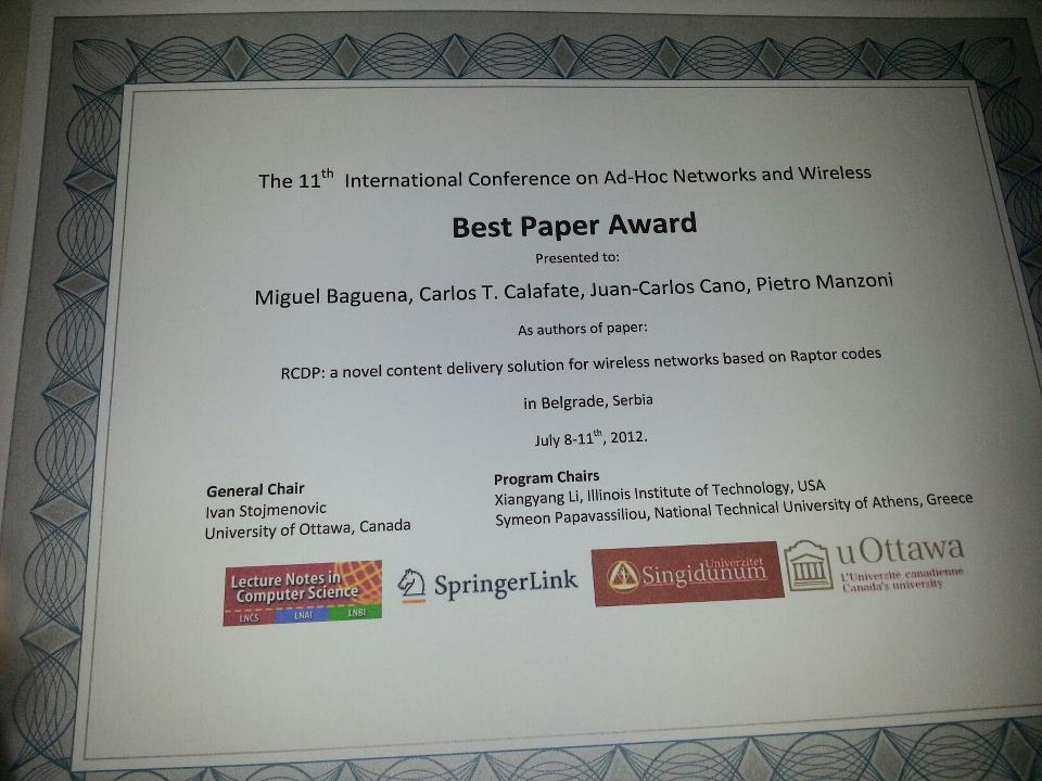 AdHocNow 2012, Best Paper Award.